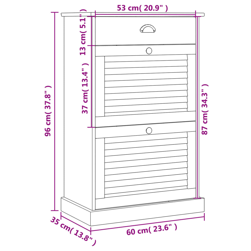 Dulap de pantofi VIGO, 60x35x96 cm, alb, lemn masiv de pin