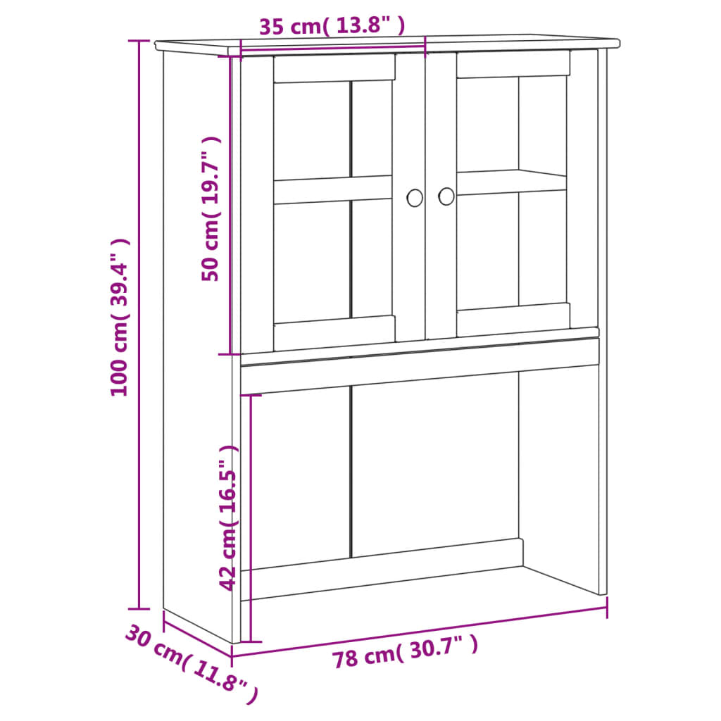 Dulap superior comodă „VIGO”, gri, 78x30x100 cm, lemn masiv pin