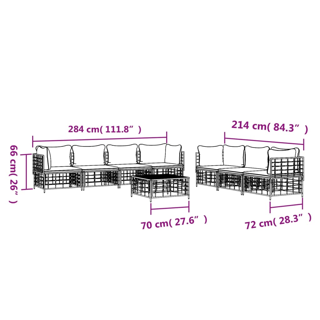 Set mobilier de grădină cu perne, 8 piese, antracit, poliratan