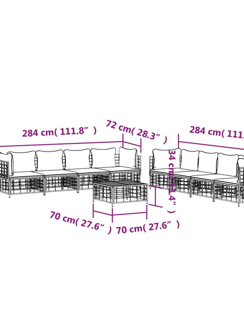 Încărcați imaginea în vizualizatorul Galerie, Set mobilier de grădină cu perne, 9 piese, antracit, poliratan
