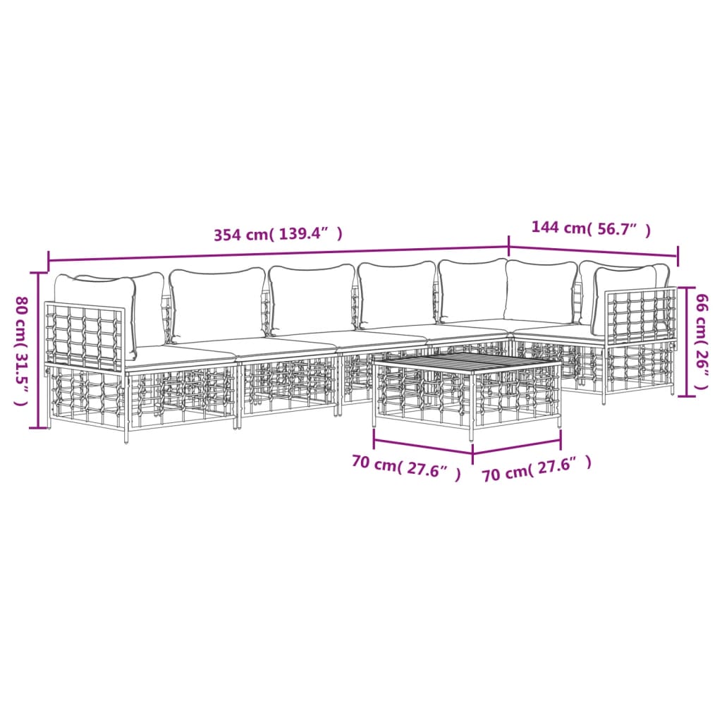 Set mobilier de grădină cu perne, 7 piese, antracit, poliratan