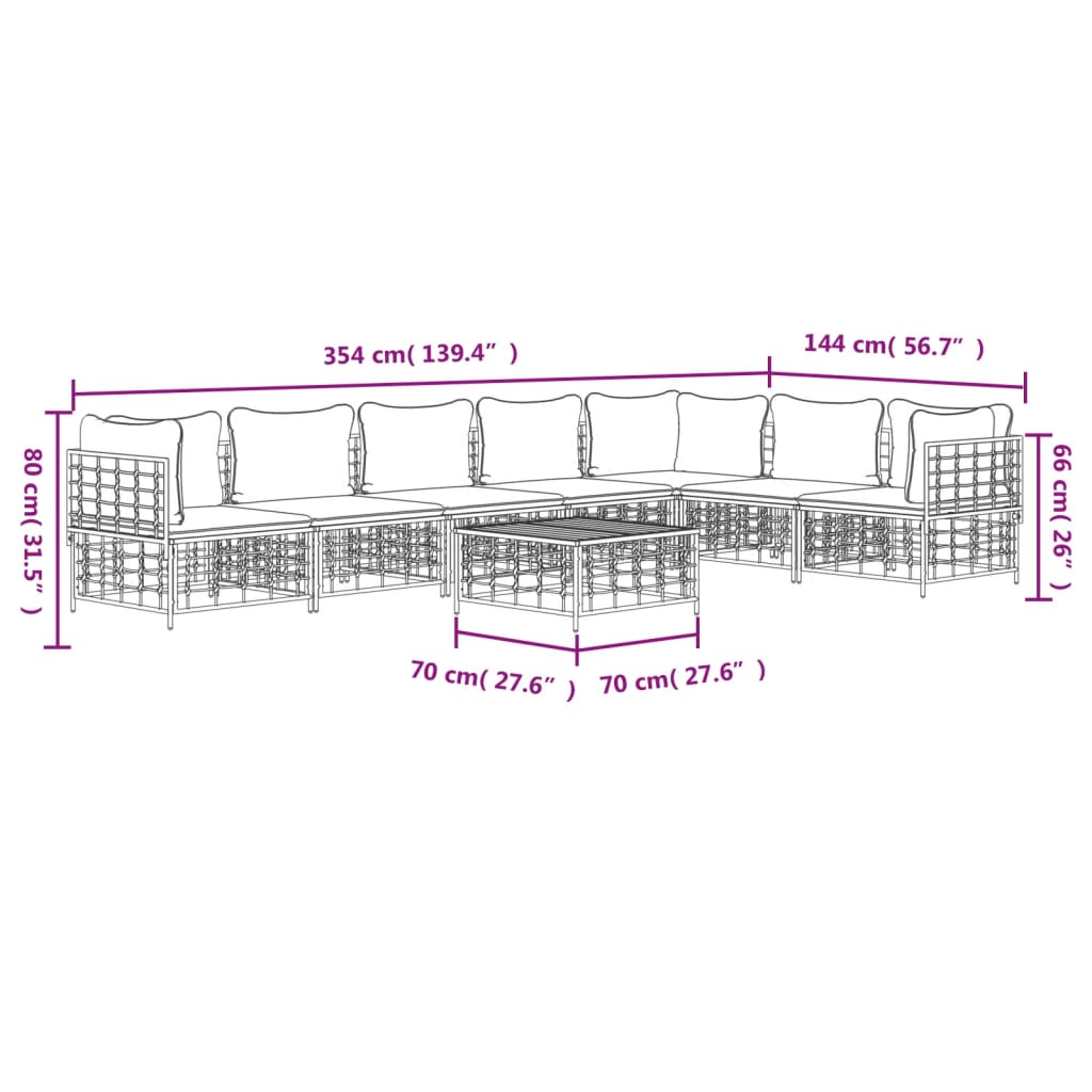 Set mobilier de grădină cu perne, 8 piese, antracit, poliratan