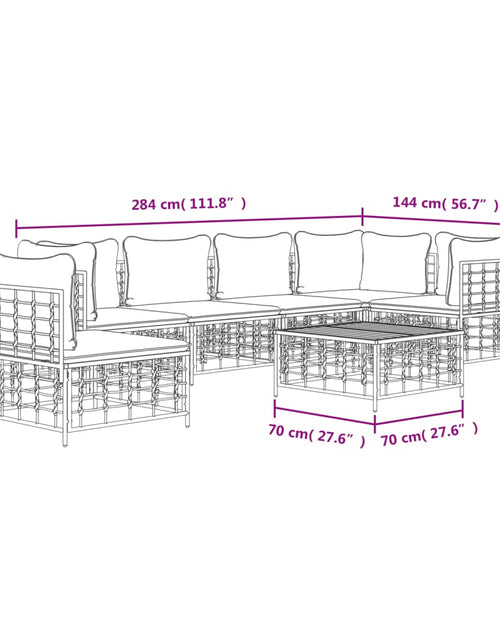 Încărcați imaginea în vizualizatorul Galerie, Set mobilier de grădină cu perne, 7 piese, antracit, poliratan
