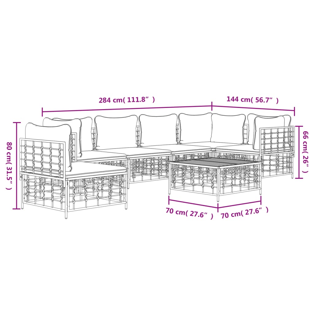 Set mobilier de grădină cu perne, 7 piese, antracit, poliratan