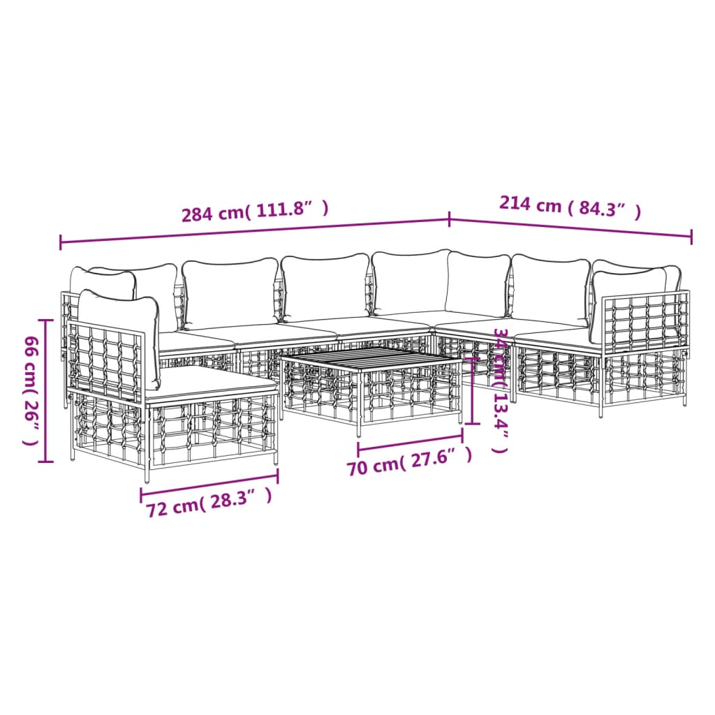 Set mobilier de grădină cu perne, 8 piese, antracit, poliratan