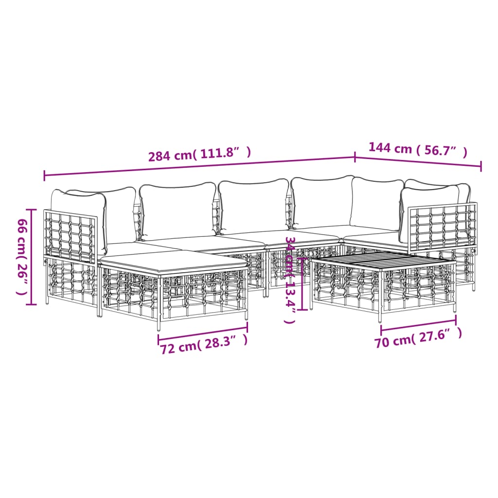 Set mobilier de grădină cu perne, 7 piese, antracit, poliratan