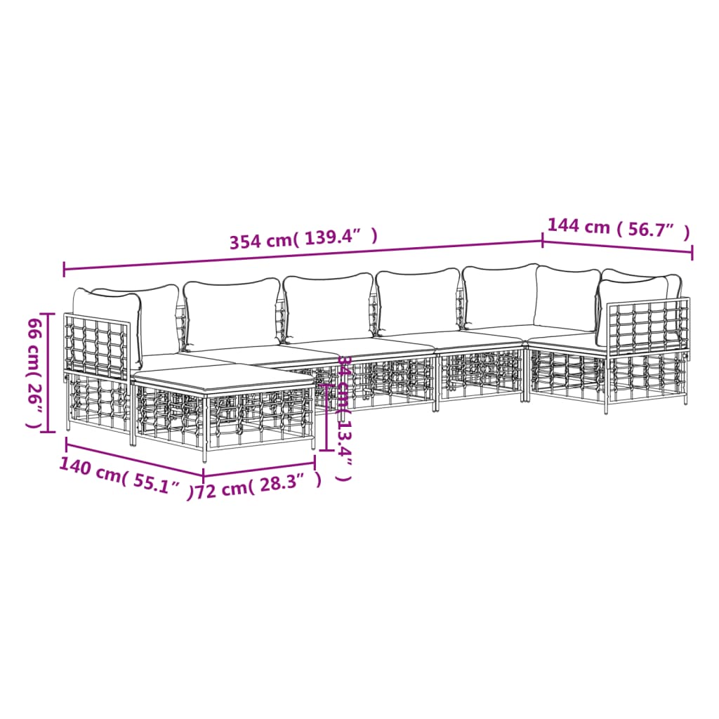 Set mobilier de grădină cu perne, 7 piese, antracit, poliratan