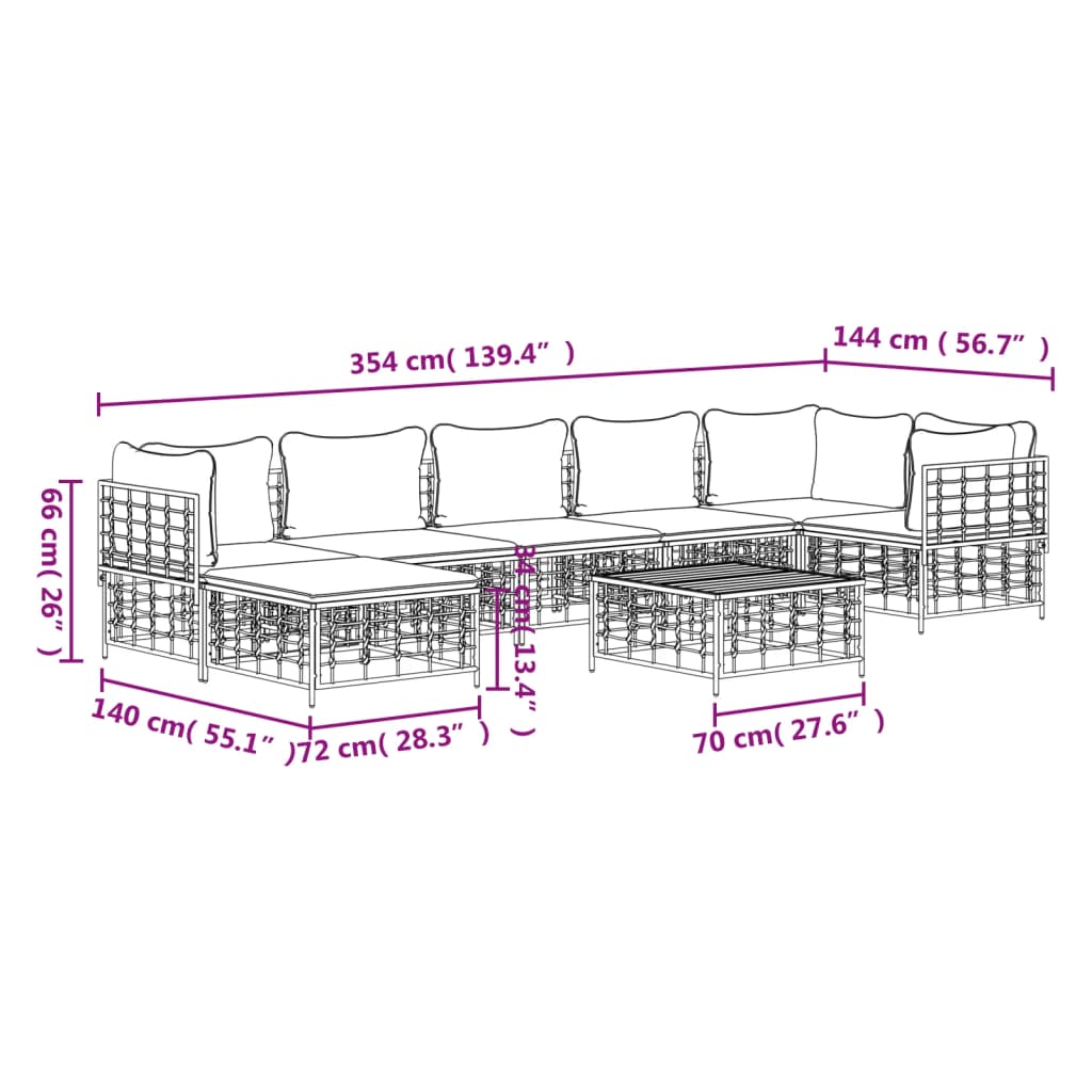 Set mobilier de grădină cu perne, 8 piese, antracit, poliratan