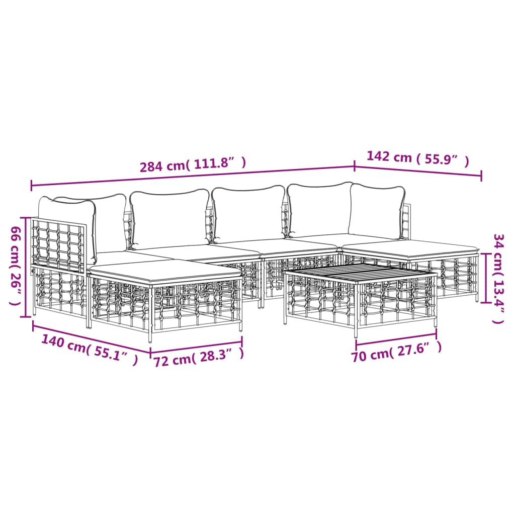 Set mobilier de grădină cu perne, 7 piese, antracit, poliratan