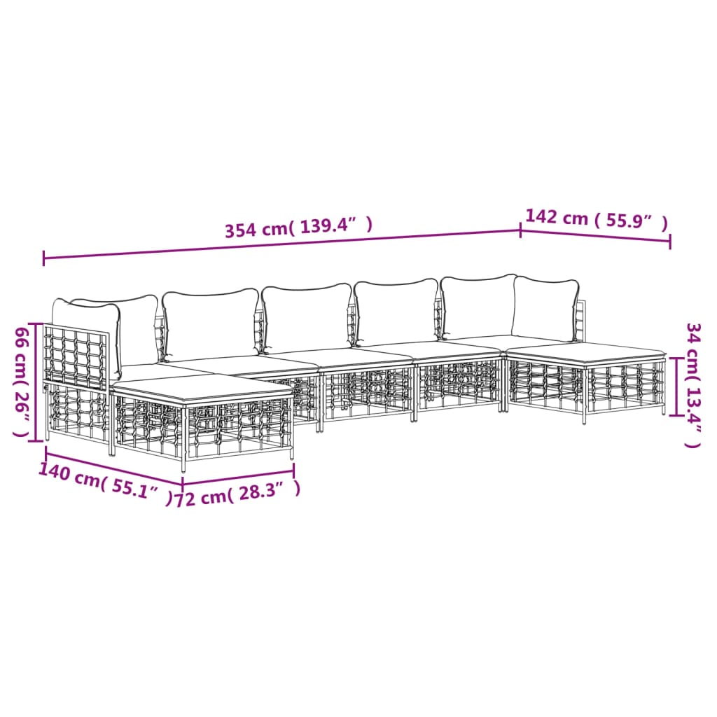 Set mobilier de grădină cu perne, 7 piese, antracit, poliratan