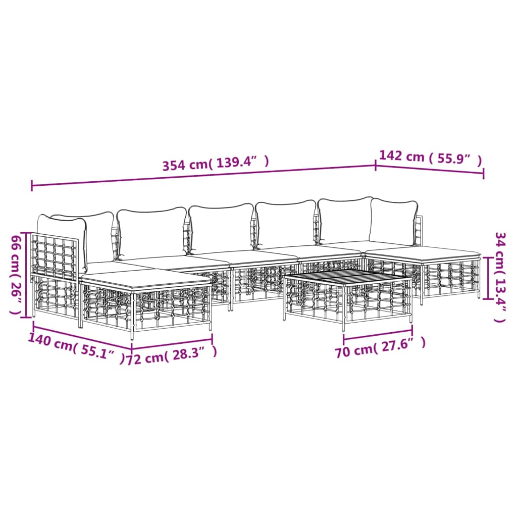 Set mobilier de grădină cu perne, 8 piese, antracit, poliratan