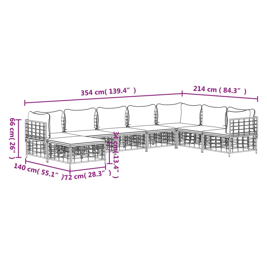 Set mobilier de grădină cu perne, 8 piese, antracit, poliratan