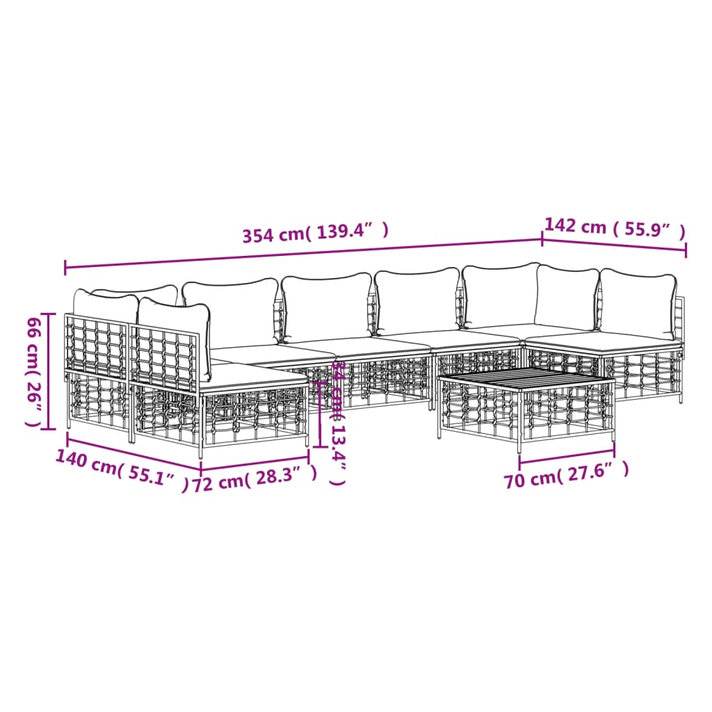 Set mobilier de grădină cu perne, 8 piese, antracit, poliratan