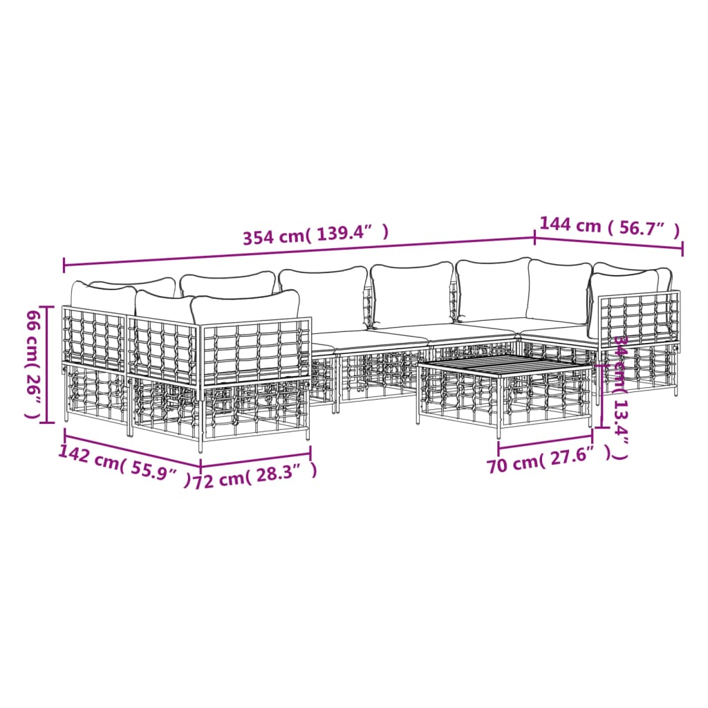 Set mobilier de grădină cu perne, 8 piese, antracit, poliratan