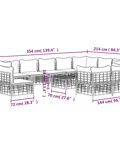 Загрузите изображение в средство просмотра галереи, Set mobilier de grădină cu perne, 11 piese, antracit, poliratan
