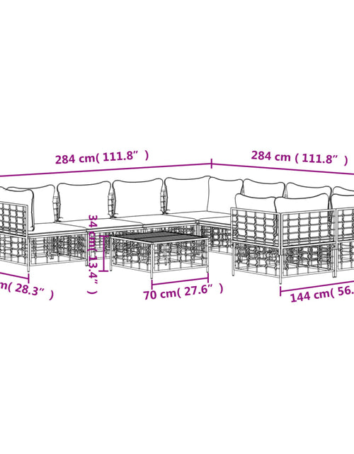 Загрузите изображение в средство просмотра галереи, Set mobilier de grădină cu perne, 9 piese, antracit, poliratan
