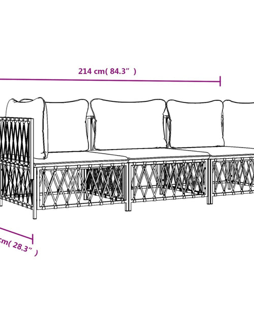 Încărcați imaginea în vizualizatorul Galerie, Set mobilier de grădină, 3 piese, cu perne, alb, oțel
