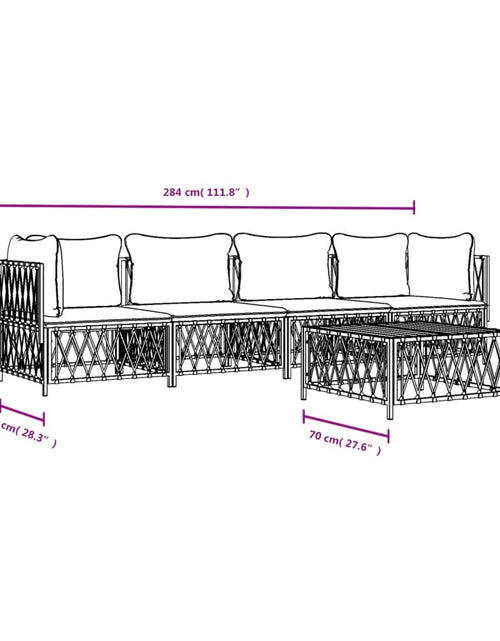 Încărcați imaginea în vizualizatorul Galerie, Set mobilier de grădină, 5 piese, cu perne, alb, oțel
