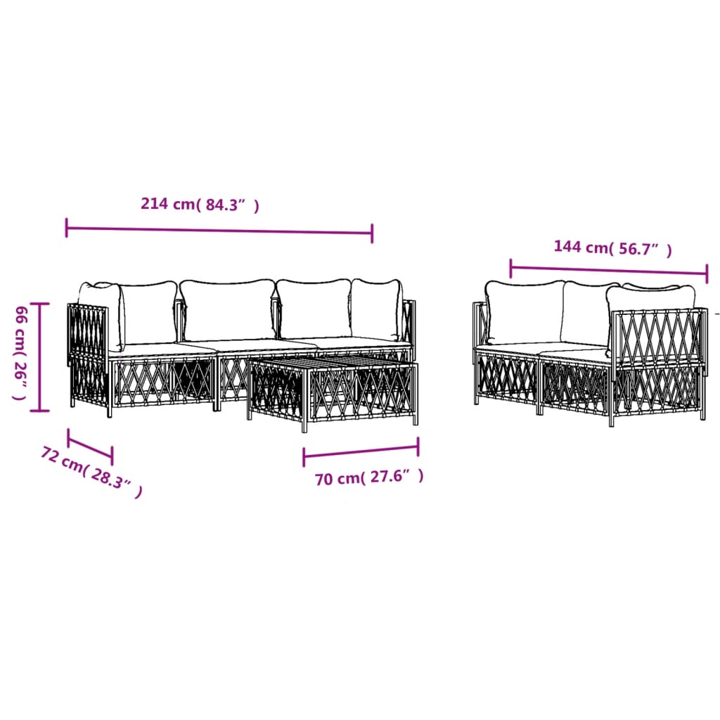 Set mobilier de grădină, 6 piese, cu perne, alb, oțel