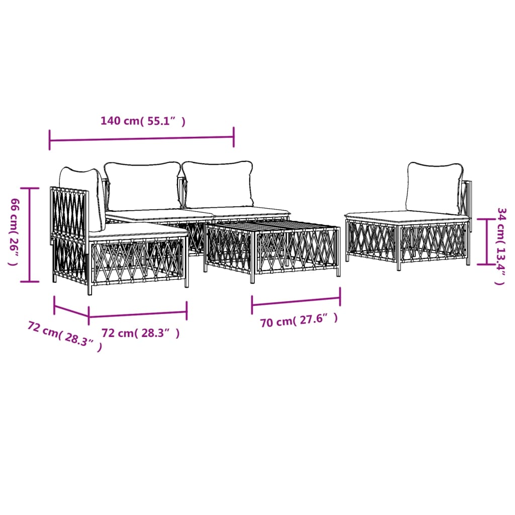 Set mobilier de grădină, 5 piese, cu perne, antracit, oțel