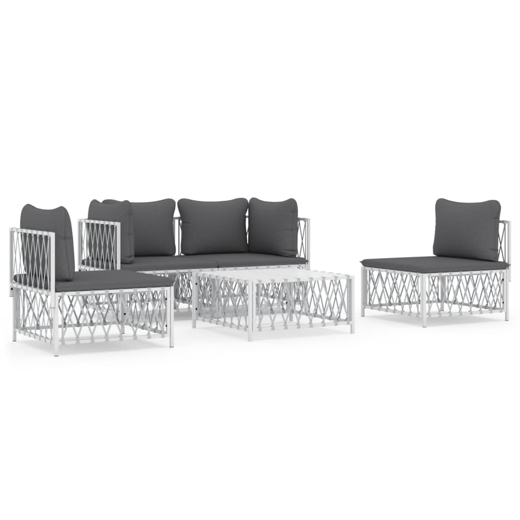 Set mobilier de grădină, 5 piese, cu perne, alb, oțel