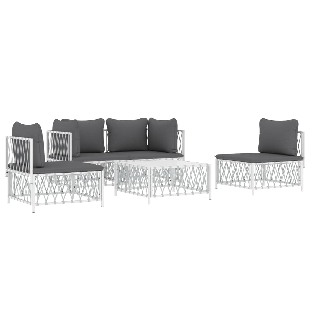 Set mobilier de grădină, 5 piese, cu perne, alb, oțel