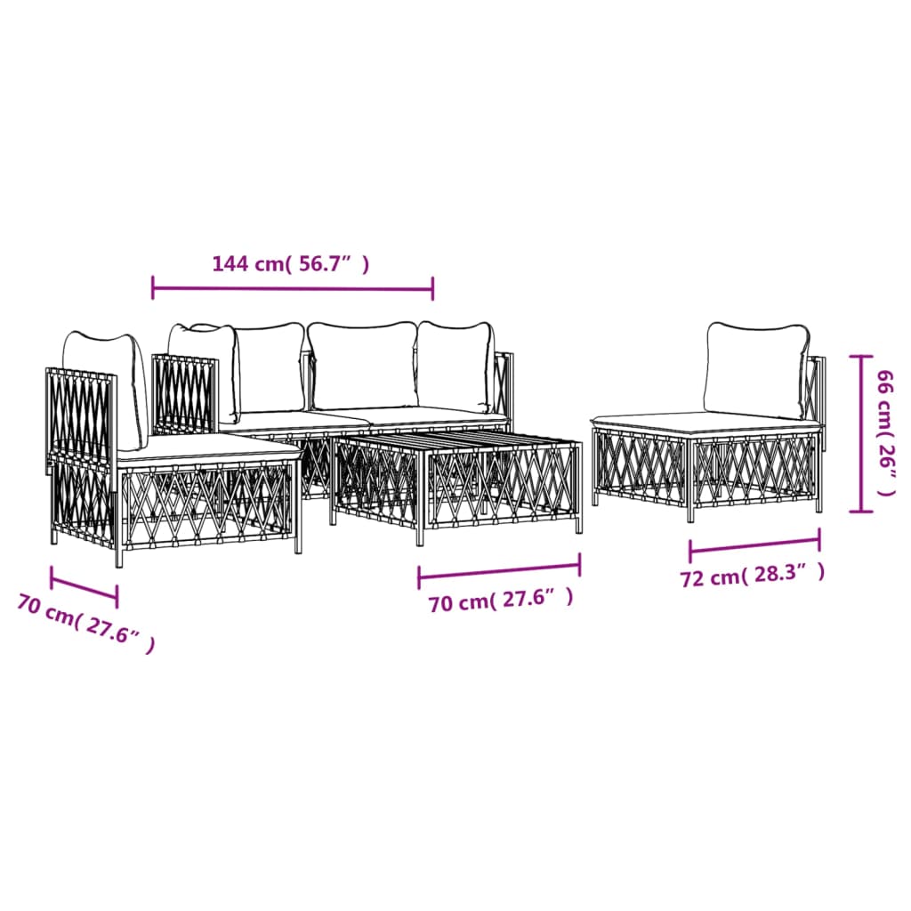 Set mobilier de grădină, 5 piese, cu perne, alb, oțel