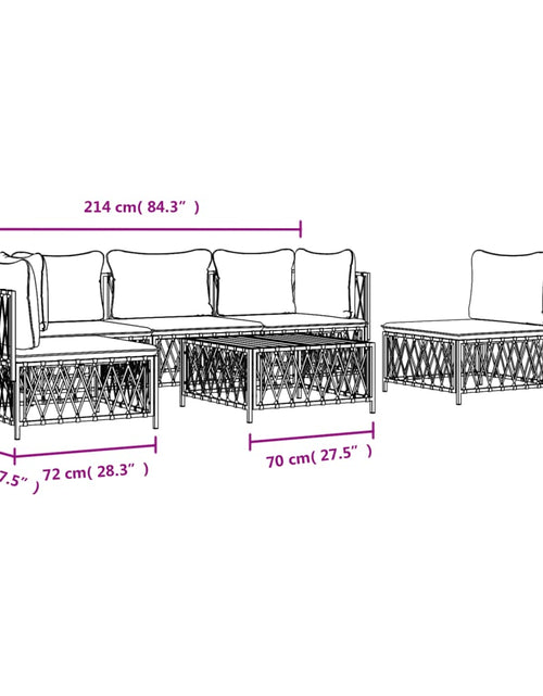 Încărcați imaginea în vizualizatorul Galerie, Set mobilier de grădină, 6 piese, cu perne, alb, oțel
