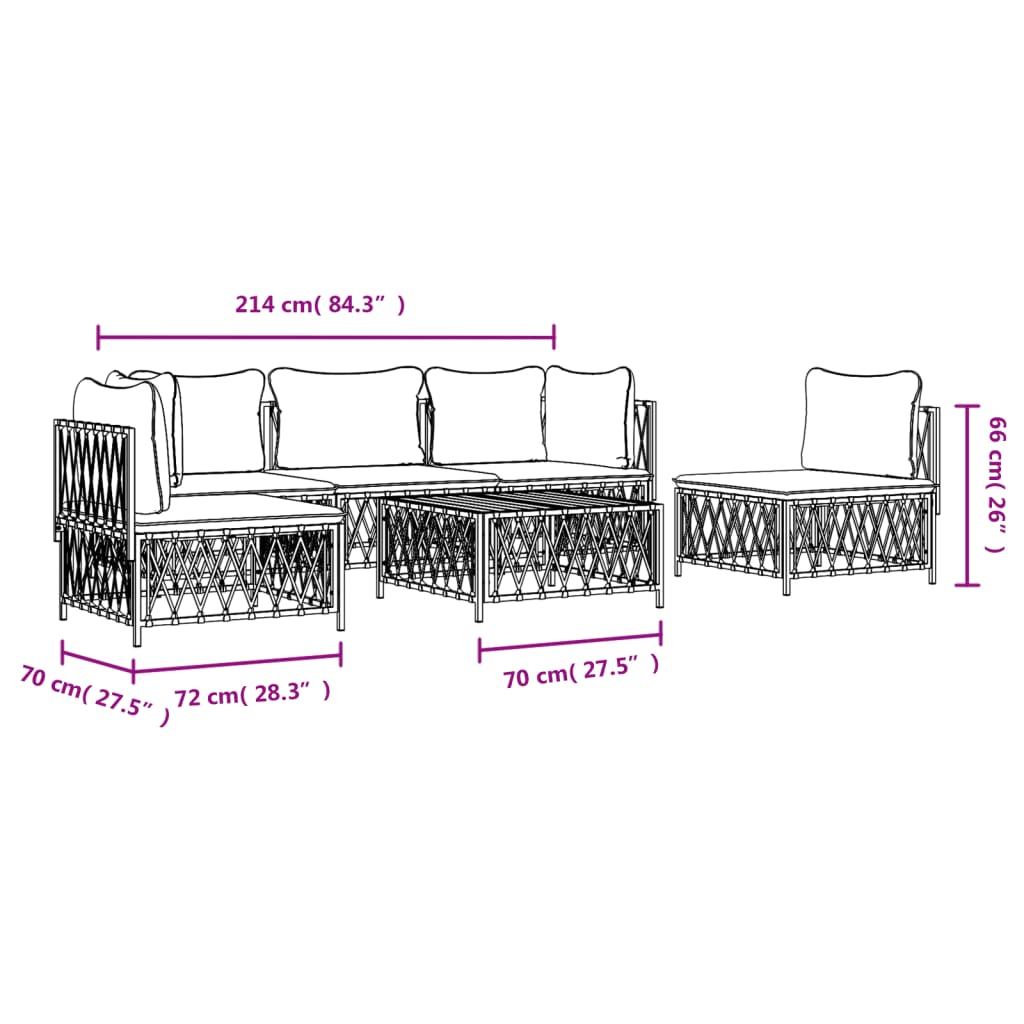 Set mobilier de grădină, 6 piese, cu perne, alb, oțel