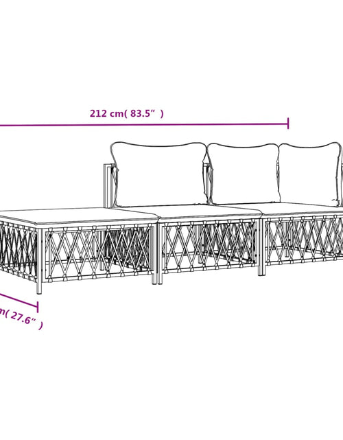 Încărcați imaginea în vizualizatorul Galerie, Set mobilier de grădină, 3 piese, cu perne, alb, oțel
