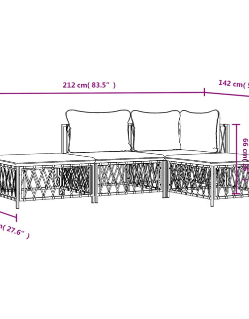 Încărcați imaginea în vizualizatorul Galerie, Set mobilier de grădină, 4 piese, cu perne, alb, oțel
