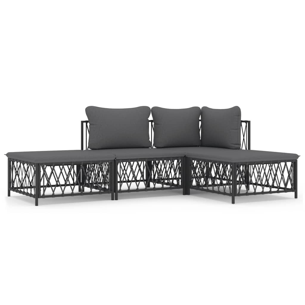 Set mobilier de grădină, cu perne, antracit, 4 piese, oțel