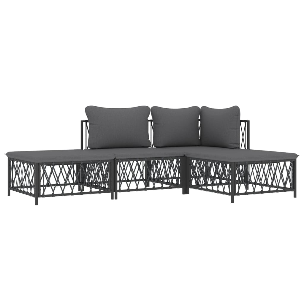 Set mobilier de grădină, cu perne, antracit, 4 piese, oțel