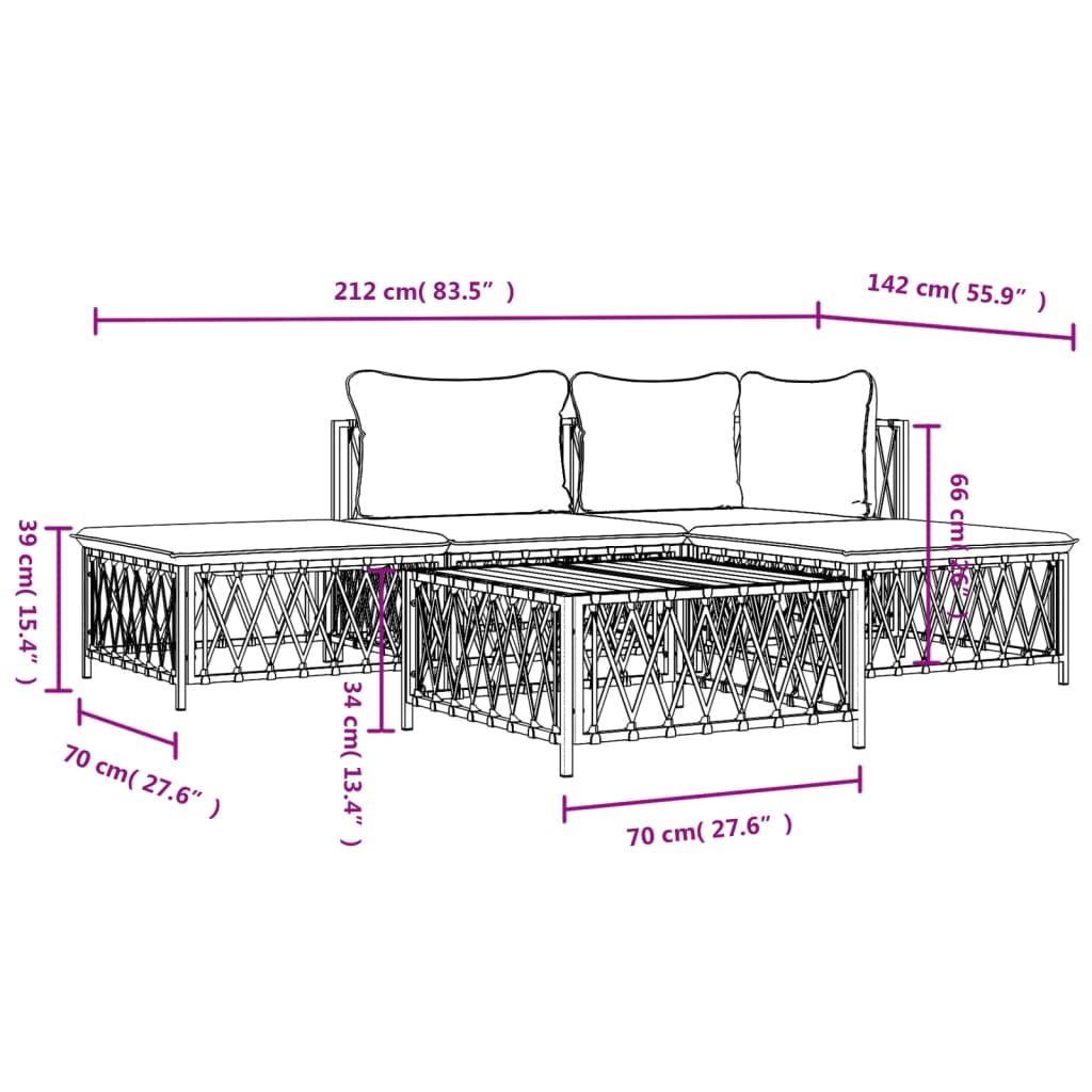 Set mobilier de grădină, 5 piese, cu perne, antracit, oțel