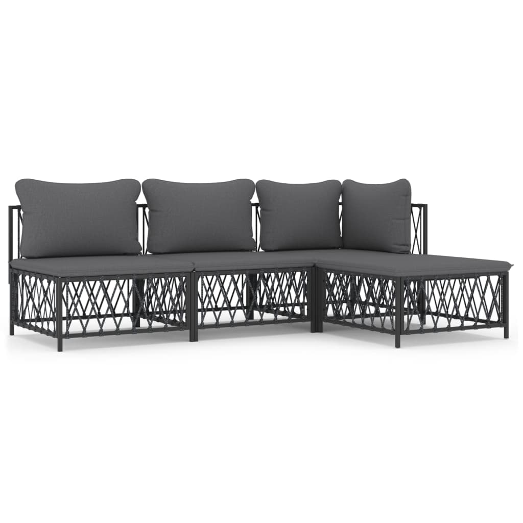 Set mobilier de grădină, cu perne, antracit, 4 piese, oțel