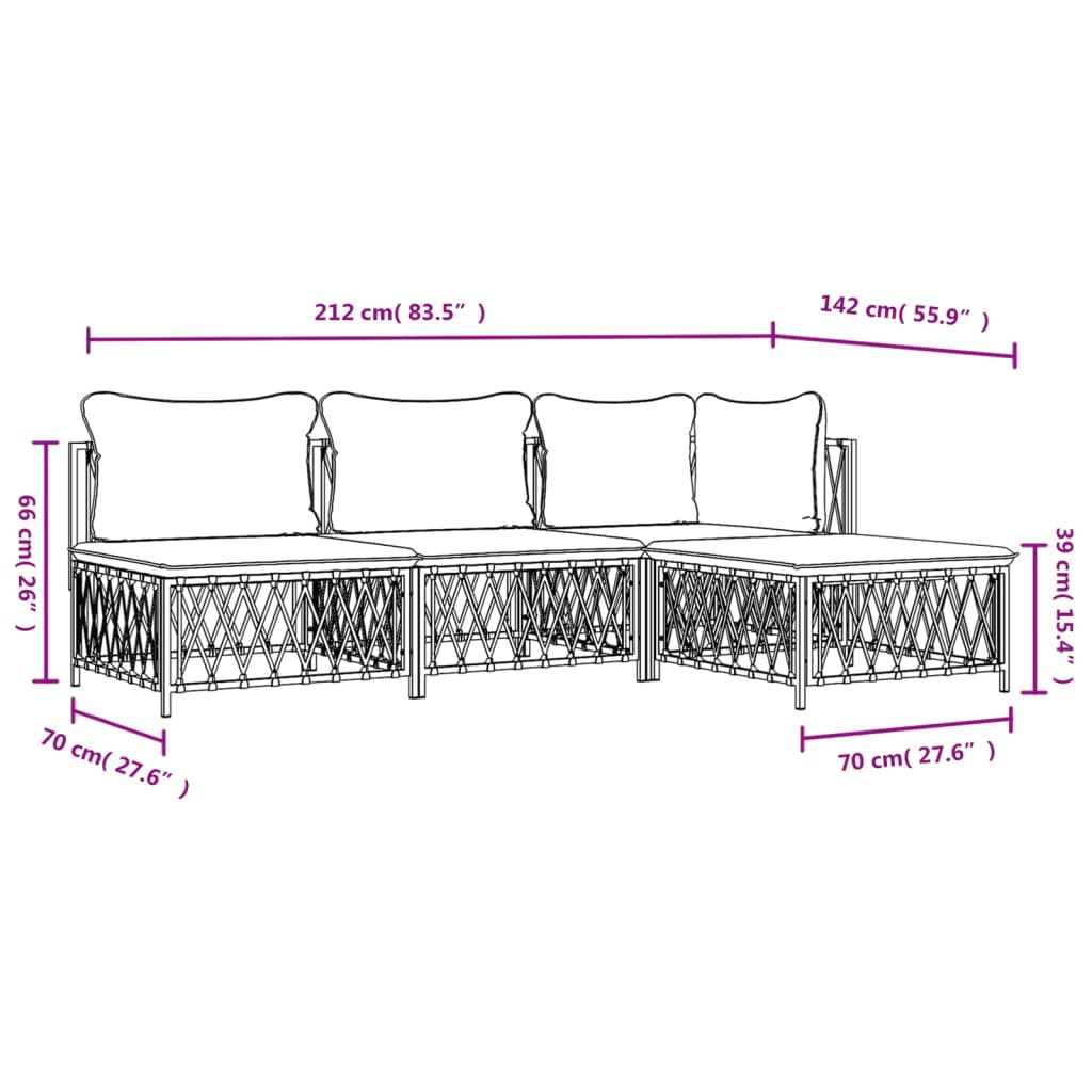 Set mobilier de grădină, cu perne, antracit, 4 piese, oțel