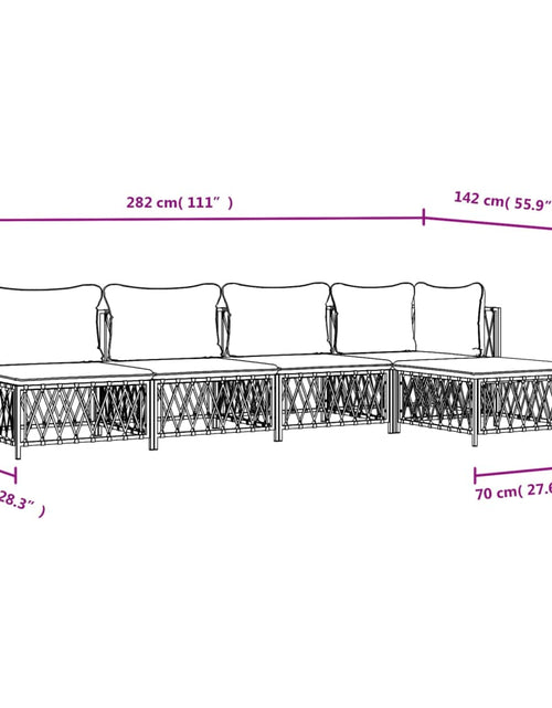 Încărcați imaginea în vizualizatorul Galerie, Set mobilier de grădină, 5 piese, cu perne, alb, oțel
