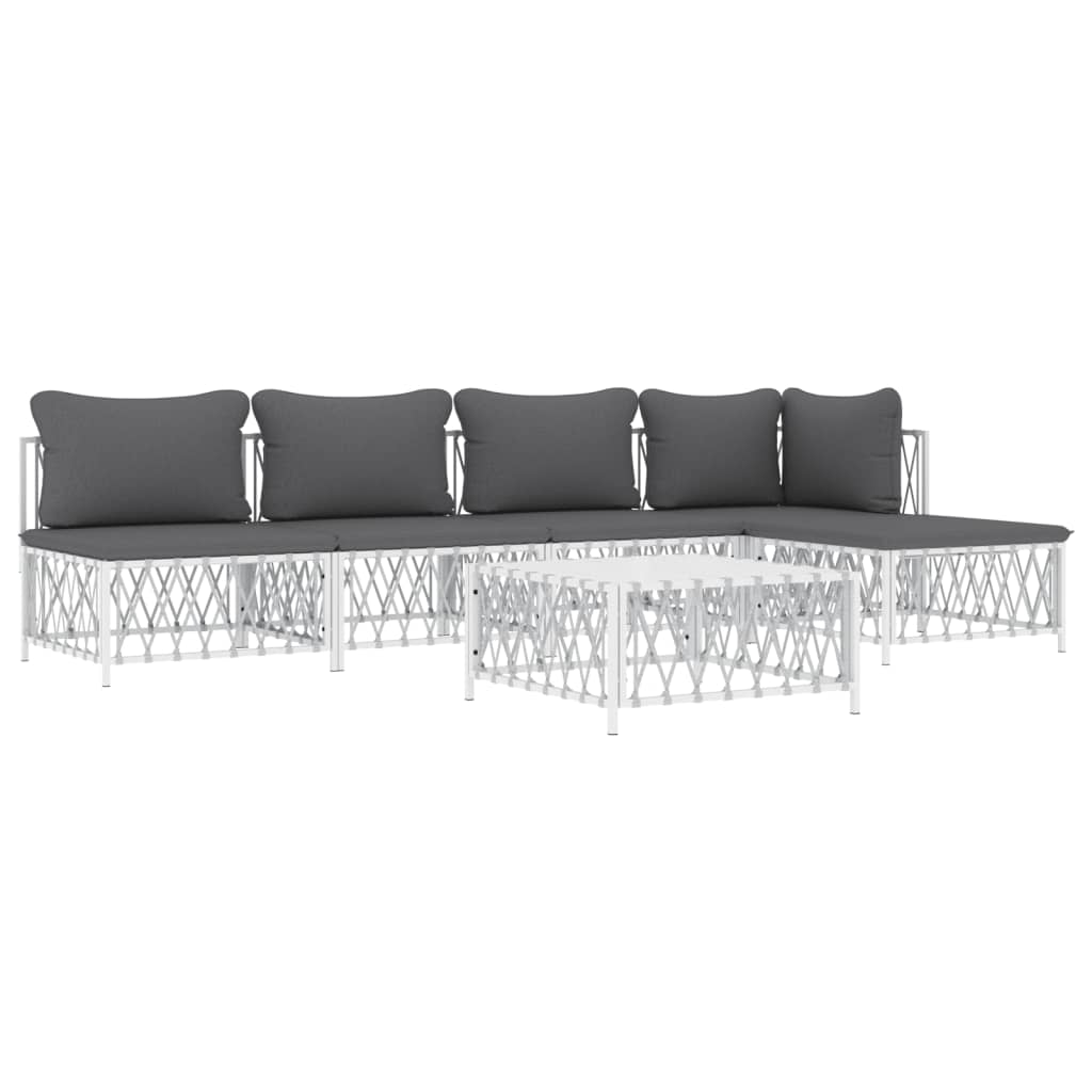 Set mobilier de grădină, 6 piese, cu perne, alb, oțel