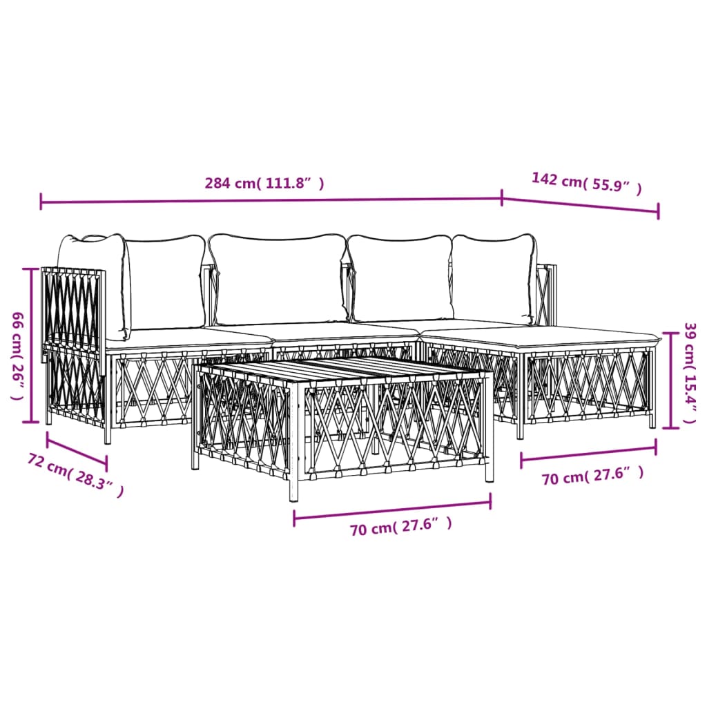 Set mobilier de grădină, 4 piese, cu perne, alb, oțel