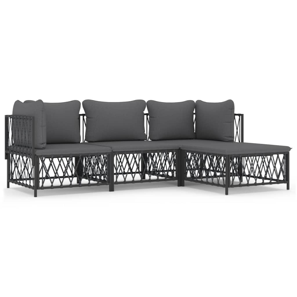 Set mobilier de grădină, cu perne, antracit, 4 piese, oțel