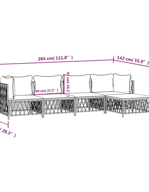 Încărcați imaginea în vizualizatorul Galerie, Set mobilier de grădină, 5 piese, cu perne, alb, oțel
