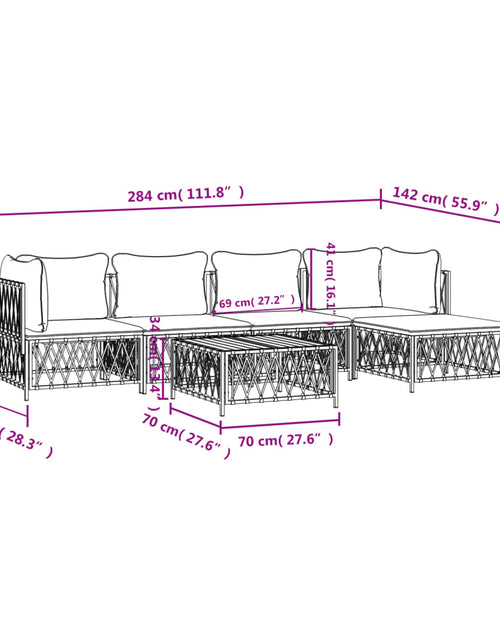 Încărcați imaginea în vizualizatorul Galerie, Set mobilier de grădină, 6 piese, cu perne, alb, oțel
