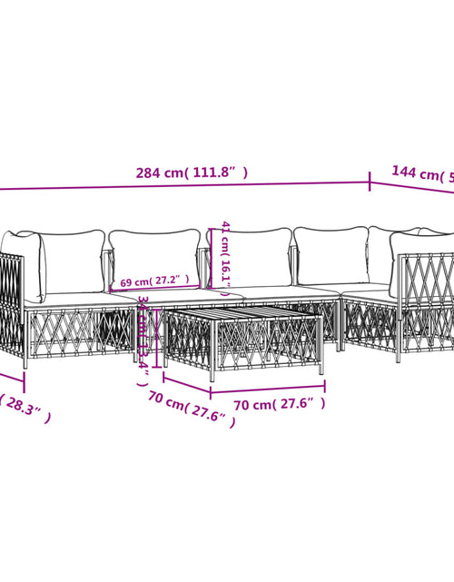 Încărcați imaginea în vizualizatorul Galerie, Set mobilier de grădină, 6 piese, cu perne, alb, oțel
