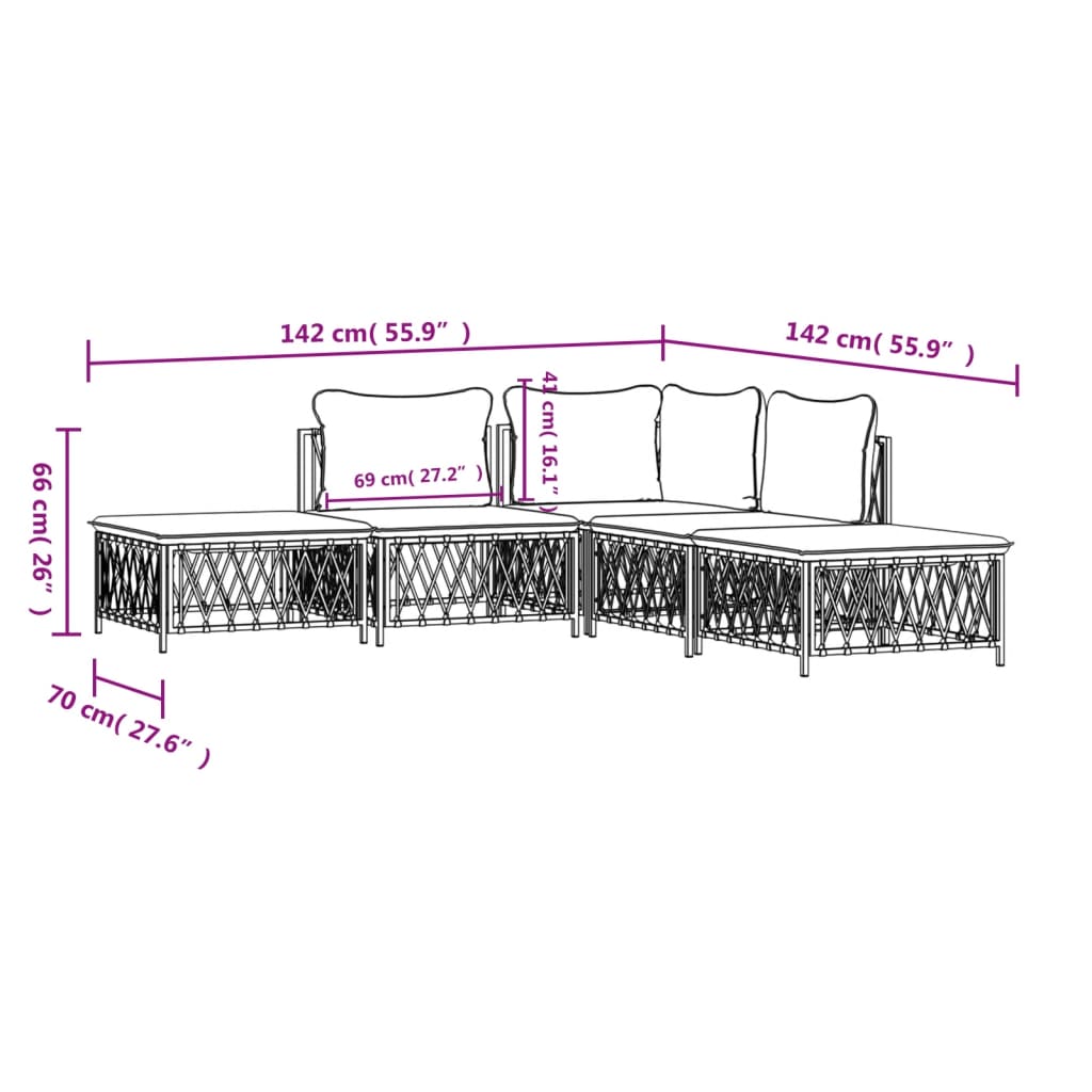 Set mobilier de grădină, 5 piese, cu perne, antracit, oțel