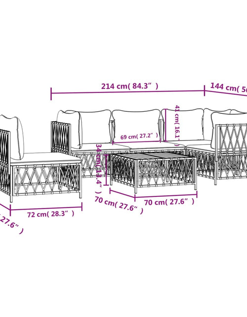 Încărcați imaginea în vizualizatorul Galerie, Set mobilier de grădină, 6 piese, cu perne, alb, oțel
