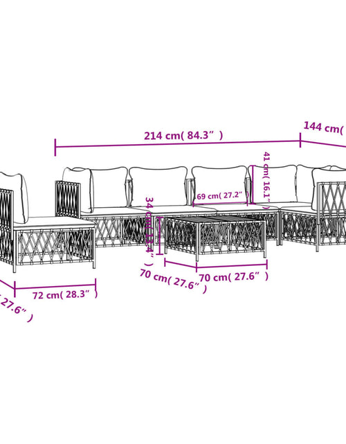 Încărcați imaginea în vizualizatorul Galerie, Set mobilier de grădină cu perne, 7 piese, alb, oțel
