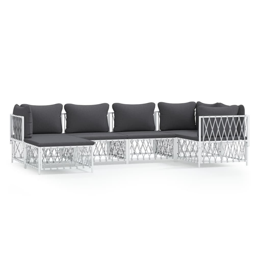 Set mobilier de grădină, 6 piese, cu perne, alb, oțel