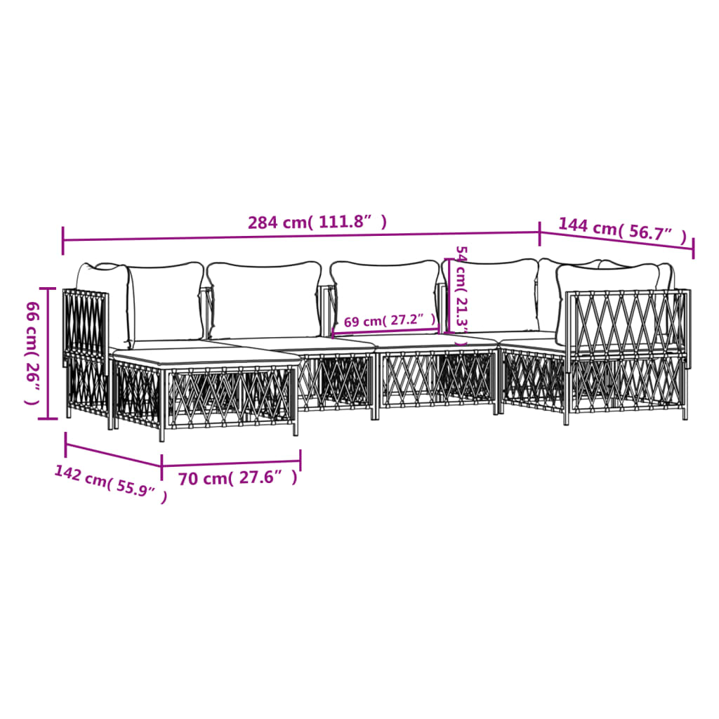 Set mobilier de grădină, 6 piese, cu perne, alb, oțel