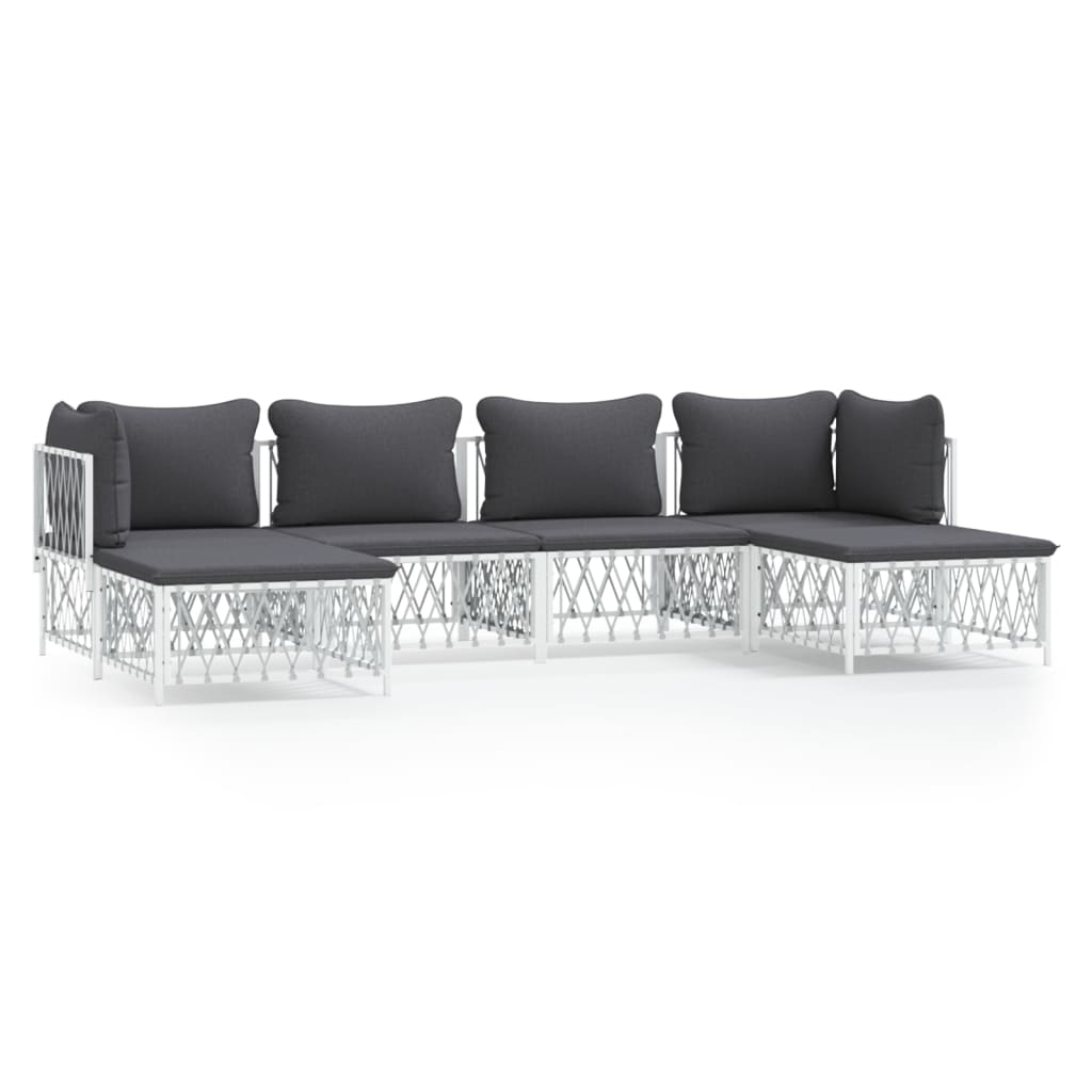 Set mobilier de grădină, 6 piese, cu perne, alb, oțel