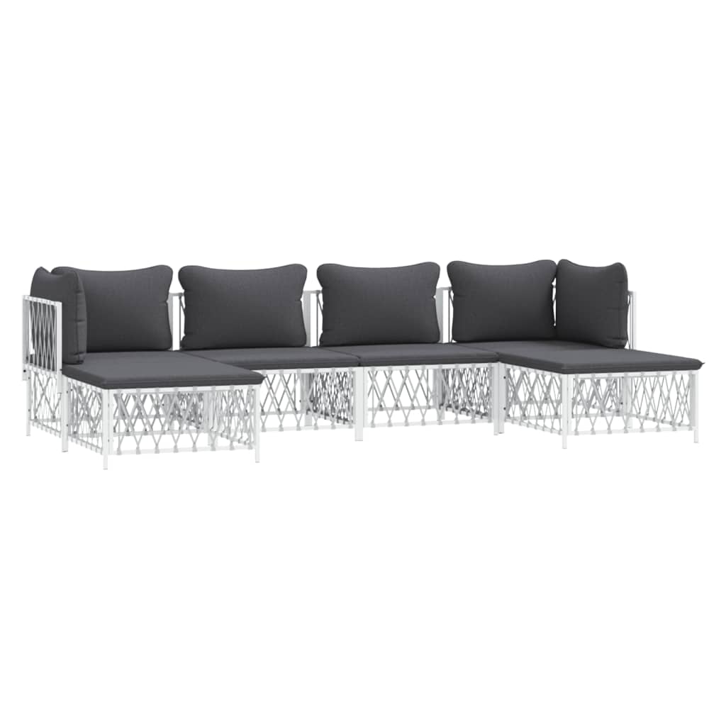 Set mobilier de grădină, 6 piese, cu perne, alb, oțel